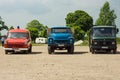 Commercial trucks Ford Transit (left), a popular soviet truck ZIL-130 (center), Mercedes-Benz T2 (right) Royalty Free Stock Photo