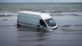 Commercial van in sea water. Sinking car. Concept of cargo and a Royalty Free Stock Photo