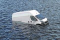 Commercial van in sea water. Sinking car. Concept of cargo and auto car insurance Royalty Free Stock Photo