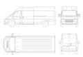 Commercial vehicle or Logistic car outline. Cargo minivan isolated on white background. View front, rear, side, top. All