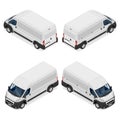 Commercial white van icons set isolated on a white background. Flat 3d vector isometric illustration.