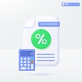 Commission Document and calculator icon symbols. earnings forecast, digital accounting, budget forecast, accounting report concept