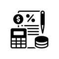 Black solid icon for Commission, coins and calculator