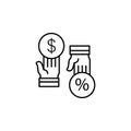 Commission percent dollar hands icon. Element of business motivation line icon