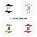 Commitment icon set. Four elements in diferent styles from business management icons collection. Creative commitment icons filled