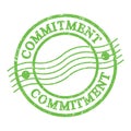 COMMITMENT, text written on green postal stamp