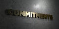 Commitments - Gold text on black background - 3D rendered royalty free stock picture