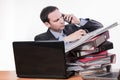 Committed employee checking file at phone Royalty Free Stock Photo