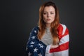 Committed young woman working on patriotic photoshoot