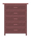 Commode, wooden chest of drawers icon with closed drawers and handles, storage place, bureau