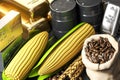 Commodities. Crude oil, gold, silver, palladium, wheat corn and coffee beans