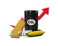 Commodities - Oil, Corn, Gold and Silver Royalty Free Stock Photo