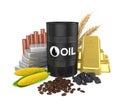 Commodities - Oil, Gold, Silver, Copper, Corn, Coal, Wheat and Coffee Beans Royalty Free Stock Photo