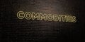 COMMODITIES -Realistic Neon Sign on Brick Wall background - 3D rendered royalty free stock image