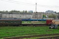 Commodity Railway Station. View of a Freight wagons and train.