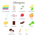 Common allergens set, vector flat isolated illustration Royalty Free Stock Photo