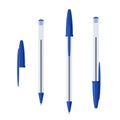 Common blue ballpoint pen in transparent case set