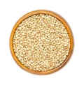 Common buckwheat grains, Japanese or silverhull buckwheat in wooden bowl