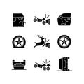 Common car crashes black glyph icons set on white space