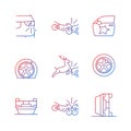 Common car crashes gradient linear vector icons set