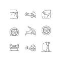 Common car crashes linear icons set