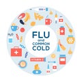 Common cold flu treatments concept. Flat icon set.
