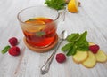 Common cure for common cold - lemon, mint, raspberry, ginger Royalty Free Stock Photo