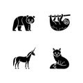 Common and fantasy animals black glyph icons set on white space