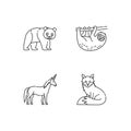 Common and fantasy animals pixel perfect linear icons set