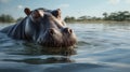 Common hippopotamus or hippo (Hippopotamus amphibius) showing aggression