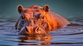 Common hippopotamus or hippo (Hippopotamus amphibius) showing aggression