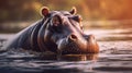 Common hippopotamus or hippo (Hippopotamus amphibius) showing aggression