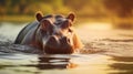 Common hippopotamus or hippo (Hippopotamus amphibius) showing aggression