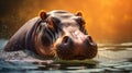 Common hippopotamus or hippo & x28;Hippopotamus amphibius& x29; showing aggression