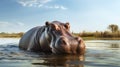 Common hippopotamus or hippo (Hippopotamus amphibius) showing aggression