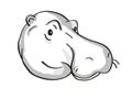 Common hippopotamus or Hippopotamus amphibius Endangered Wildlife Cartoon Mono Line Drawing