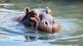 The common hippopotamus, Hippopotamus amphibius, or hippo large, mostly herbivorous. generative ai