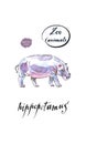 The common hippopotamus in watercolor