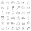 Common life icons set, outline style