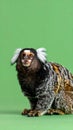 Common Marmoset monkey sitting against a solid green background Royalty Free Stock Photo