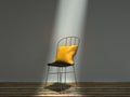 Common metal chair with yellow cushion