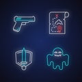 Common movie genres neon light icons set Royalty Free Stock Photo