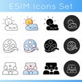 Common movies and tv genres icons set. Linear, black and RGB color styles. Popular film types. Kids cartoons Royalty Free Stock Photo