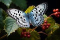 Common Pierrot Butterfly Alight Insect on Leaves in Forest with Beautiful Blue Wings