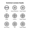Common screws heads. Types of Slots bolt heads. The screw head. Instructions