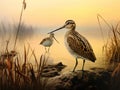 Pair of Common Snipe in love Royalty Free Stock Photo