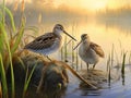 Pair of Common Snipe in love Royalty Free Stock Photo