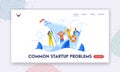 Common Startup Problem Landing Page Template. Hopeless Businesspeople Team Shipwreck on Paper Boat, Drowning in Ocean