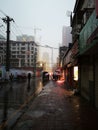 A common street view in rainy morning