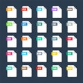 Common system file formats. Document types and extensions. Flat style icons collection. Document pictogram, web design Royalty Free Stock Photo
